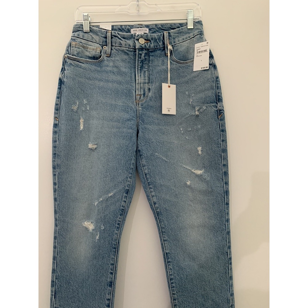 Good American Womens Blue Hi-Rise Denim Good Classic Distressed Jeans 2/26 NWT